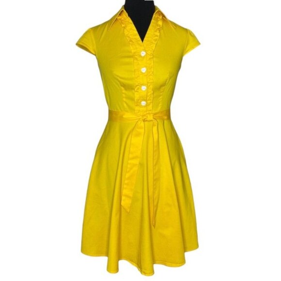Wedtrend 1950s Retro Dress Womens Size Small Yellow Rockabilly Tradwife - Picture 2 of 15